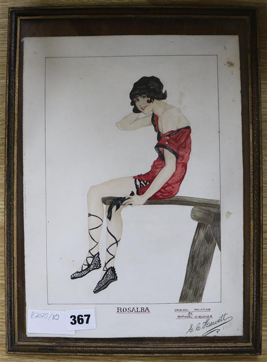 Hewett after Raphael Kirchner (1876-1917), watercolour, Rosalba, signed and inscribed, 32 x 23cm